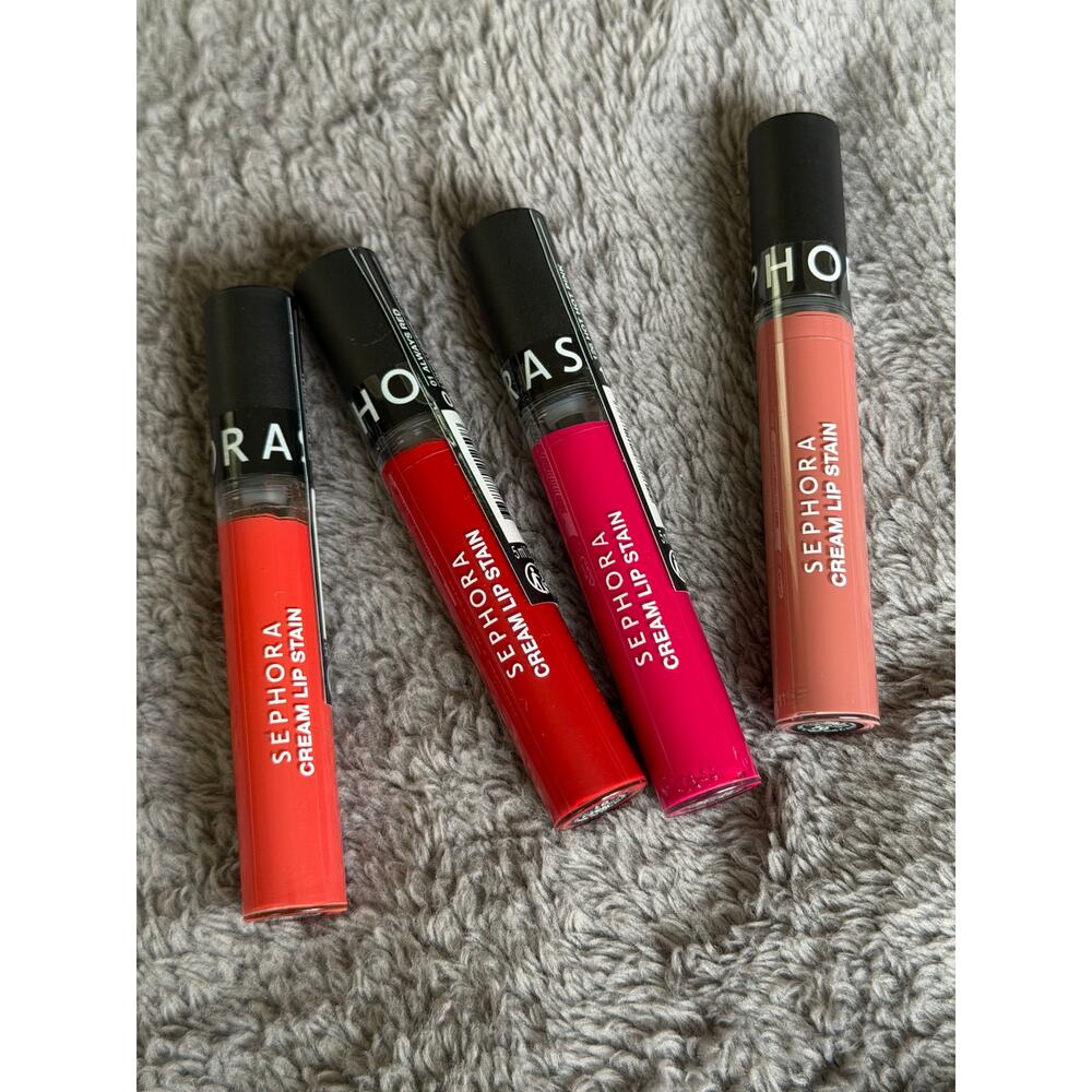 4 new Sephora Cream Lip Stain Long Lasting Set Sealed Full Size 01, 70, 126, 132